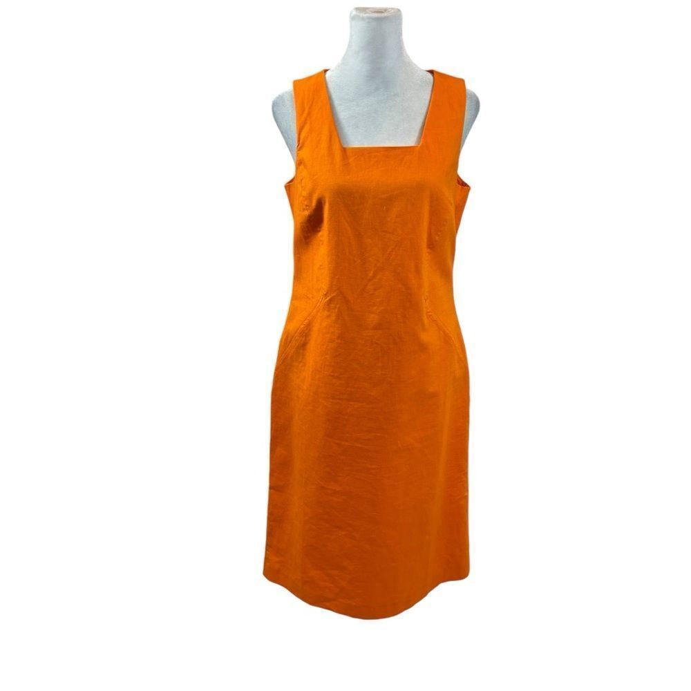 Ladies Chadwick’s Brand Orange Linen Blend Square Neckline‎ Dress Size 4